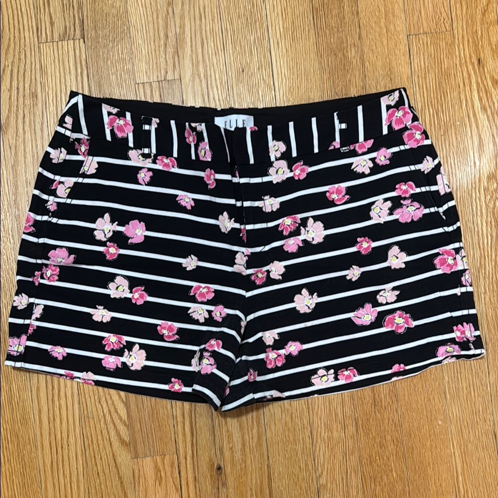 Elle Black and White Striped Shorts with Pink Floral